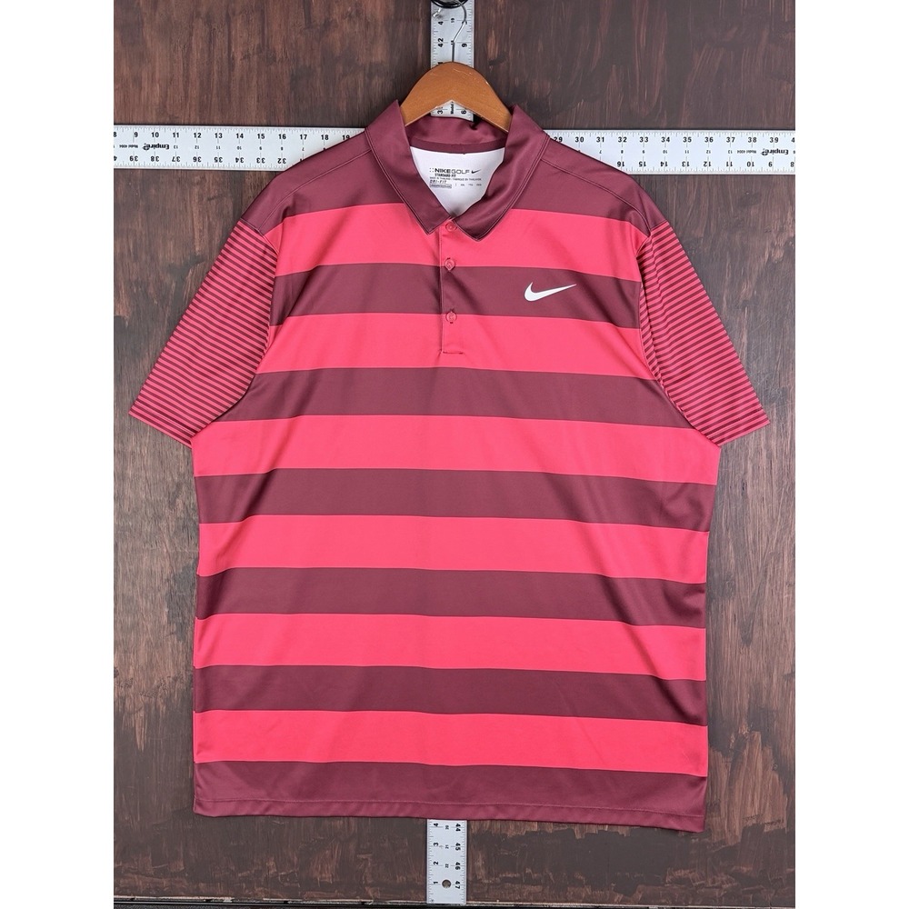 Nike Polo Shirt Striped Short Sleeve Golf DriFit Standard 833059 Red Men 2XL XXL